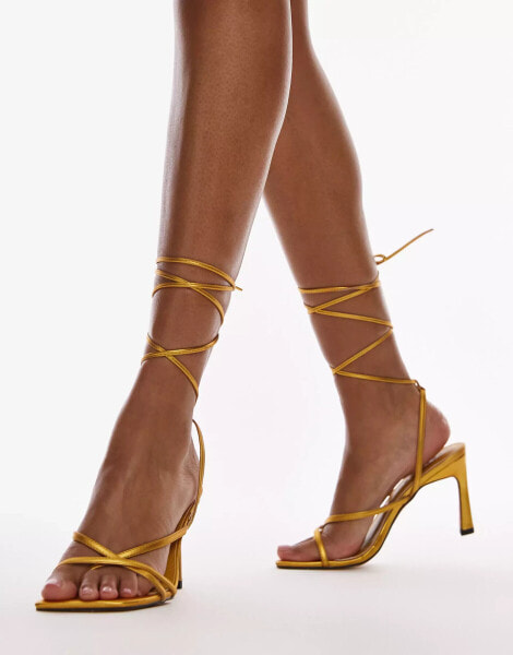 Topshop Wide Fit Faye strappy high heeled sandals in gold