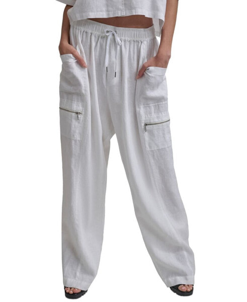 Women's Pull-On Mid-Rise Linen Cargo Pants