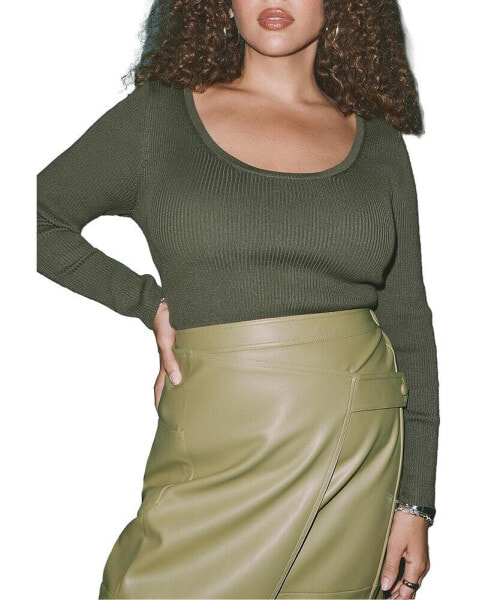 Plus Size Scoop Neck Knitted Long Sleeve