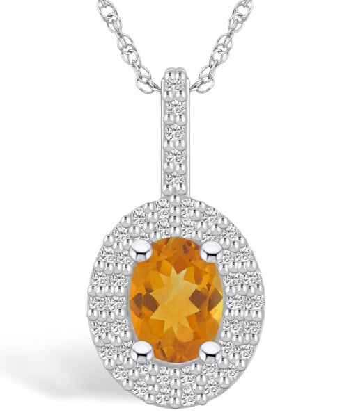 Macy's citrine (1-1/5 Ct. T.W.) and Diamond (1/2 Ct. T.W.) Halo Pendant Necklace in 14K White Gold
