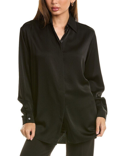 Michael Kors Collection Techno Charmeuse Boyfriend Shirt Women's Black 0