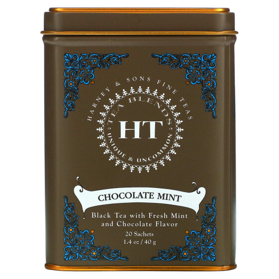 Harney & Sons, HT Tea Blend, со вкусом шоколада и мяты, 20 чайных саше, 40 г (1,4 унции)