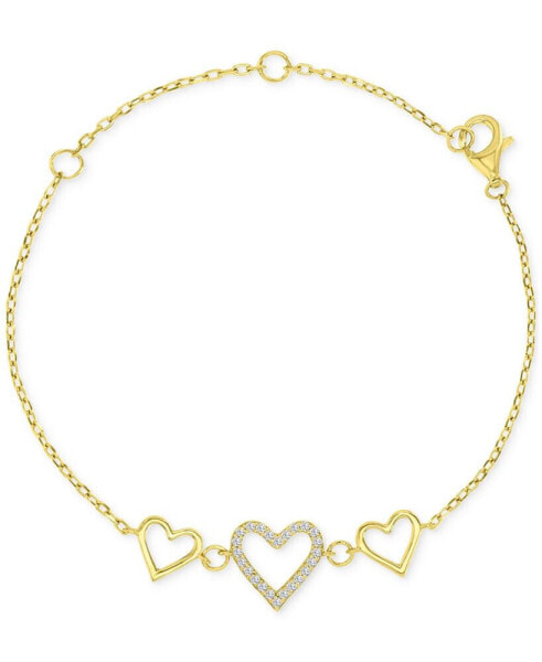 Children's Cubic Zirconia & Polished Triple Heart Chain Link Bracelet