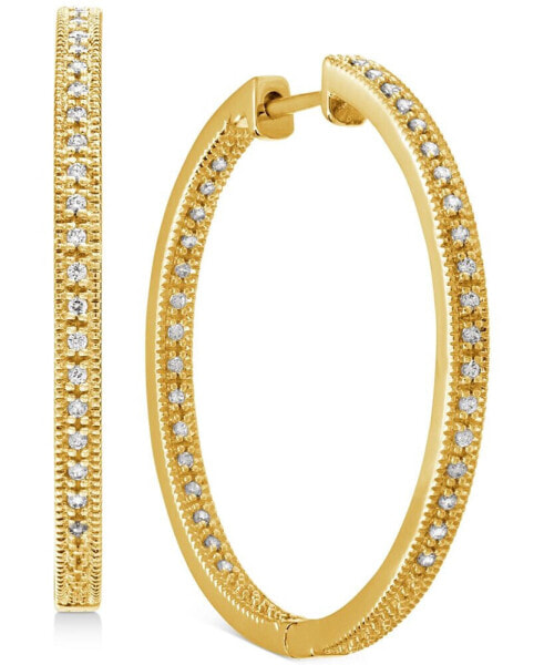 Diamond Medium In & Out Milgrain Hoop Earrings (1/4 ct. t.w.) in 14k Gold-Plated Sterling Silver, 1.1"