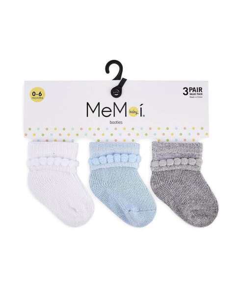 Baby Girls 3 Pairs Baby Bootie Cotton Blend Socks