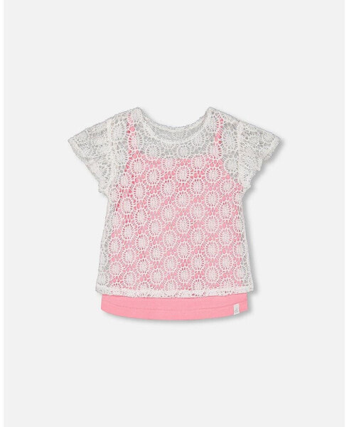 Girl Crochet Top With Contrast Tank Pink - Toddler|Child