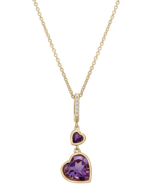 Macy's amethyst (1/5 ct. t.w.), Rose de France Amethyst (1-1/4 ct. t.w.), & Diamond Accent Double Heart 18" Pendant Necklace in 14k Gold-Plated Sterling Silver