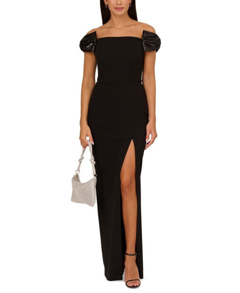 Women's Off-The-Shoulder Stretch Knit Crepe Gown