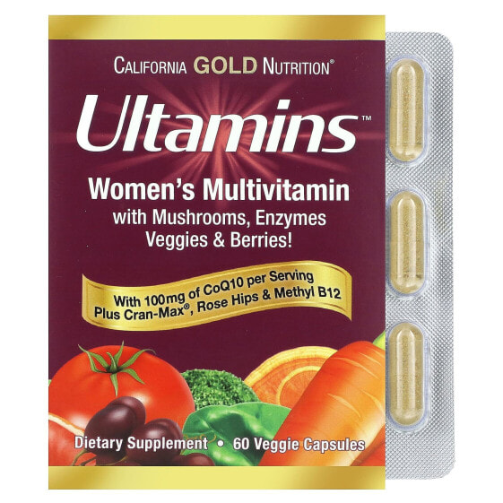 Ultamins Women's Multivitamin with CoQ10, Mushrooms, Enzymes, Veggies & Berries, 60 Veggie Capsules