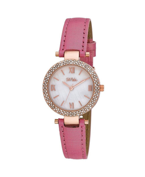 Women's Pink Polyurethane Strap Glitz Mop Dial Watch, 30mm