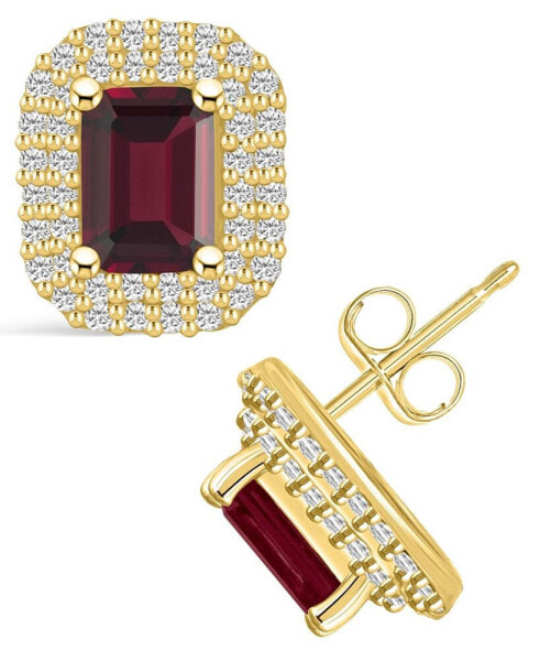 Garnet (2-1/2 ct. t.w.) and Diamond (3/4 ct. t.w.) Halo Stud Earrings in 14K Yellow Gold