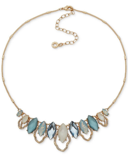 Anne Klein gold-Tone Blue Multi Petal Frontal Necklace, 16" + 3" extender