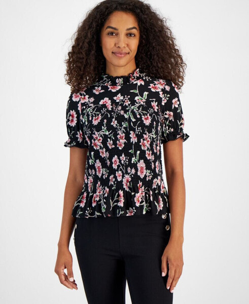 Women's Smocked Floral Print Top