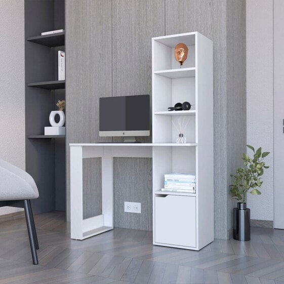 Anson Computer Desk with 4-Tier Bookcase and 1-Door Cabinet