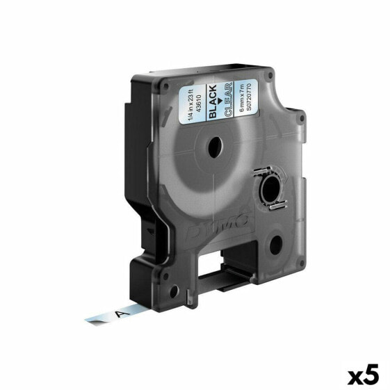 Ламинированная лента для маркировочных машин DYMO D1 43610 6 мм LabelManager™ Черный Прозрачный (5 штук)