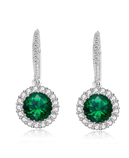 Sparkling Halo Circle Drop Earrings in Sterling Silver with Cubic Zirconia