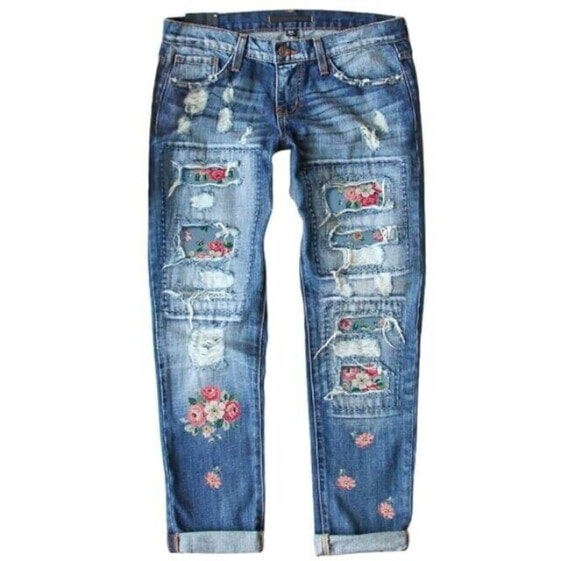 Vintage Dokotoo Straight Jeans Pants Women's 2XL Blue Floral Mid Rise Pull-On