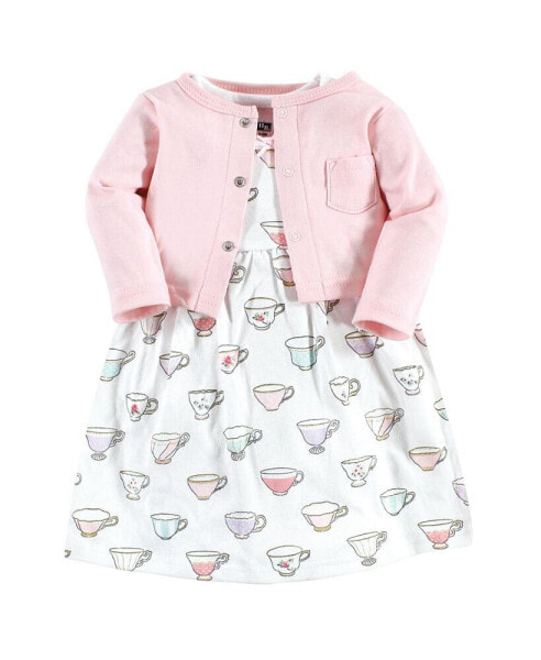 Baby Girls Cotton Dress and Cardigan Set, Tea Party