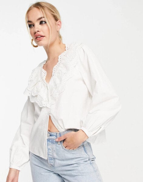 Selected Femme cotton collar detailed shirt in white