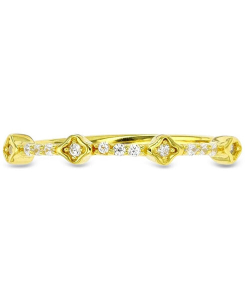 Cubic Zirconia Two Level Narrow Stack Ring in 14k Gold-Plated Sterling Silver