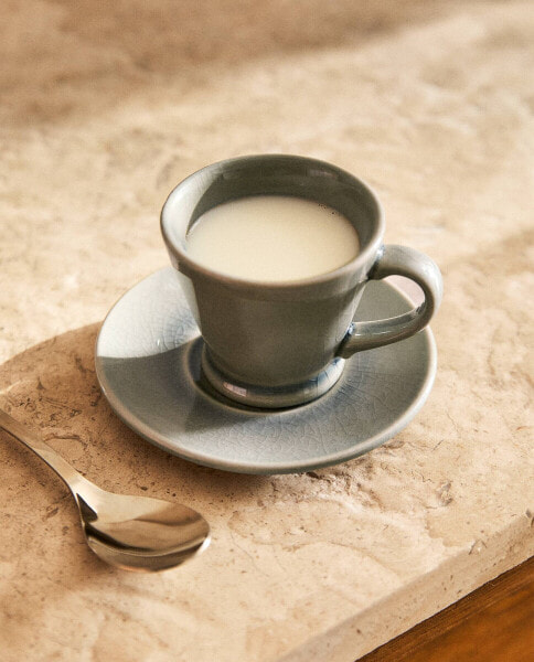 Glazed stoneware espresso cup and saucer