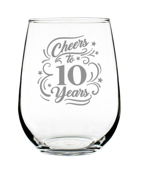 Cheers to 10 Years 10th Anniversary Gifts Stem Less Wine Glass, 17 oz