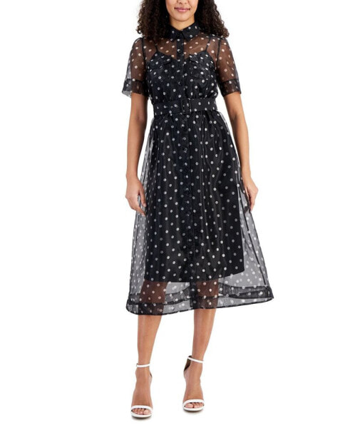 Women's Belted Polka Dot Tea Dress