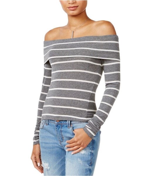 Chelsea Sky Women's Striped Pullover Off The shoulder Blouse Gray White XL