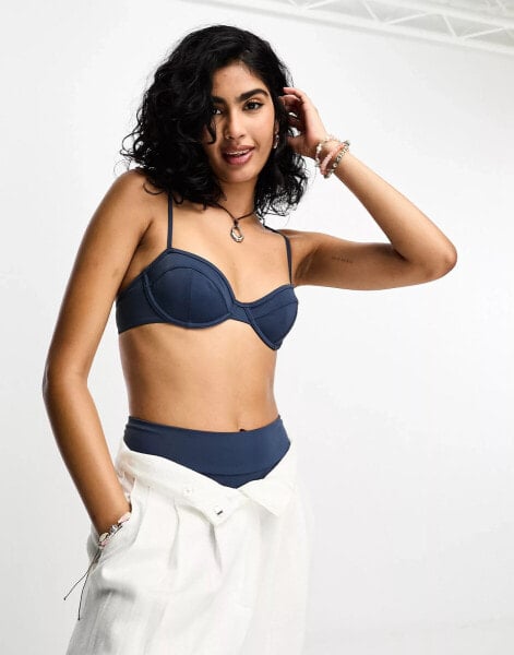 Weekday Blizz low wire bikini top in navy