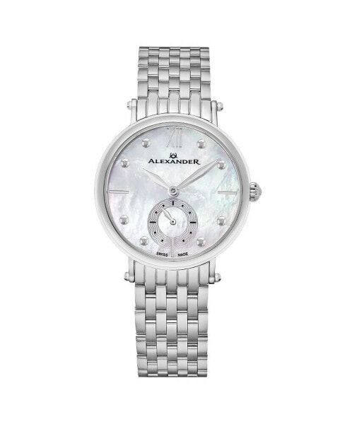 Women's Roxana Silver-tone Stainless Steel , Mother of Pearl Dial , 34mm Round Watch