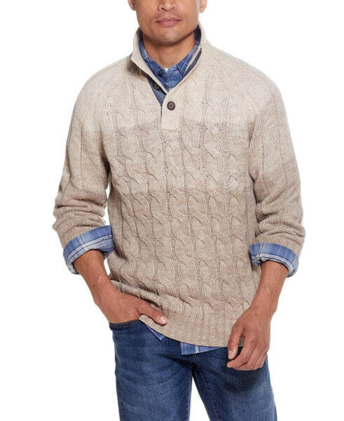 Men's Cable-Knit Ombre Button Mock Neck Sweater