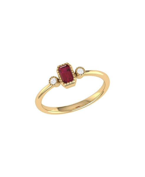 Emerald Cut Ruby Gemstone, Natural Diamonds Birthstone Ring in 14K Yellow Gold