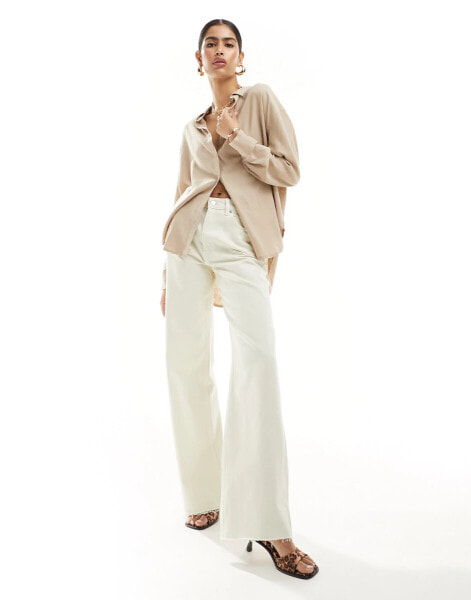 Cotton On relaxed oversized shirt in taupe linen