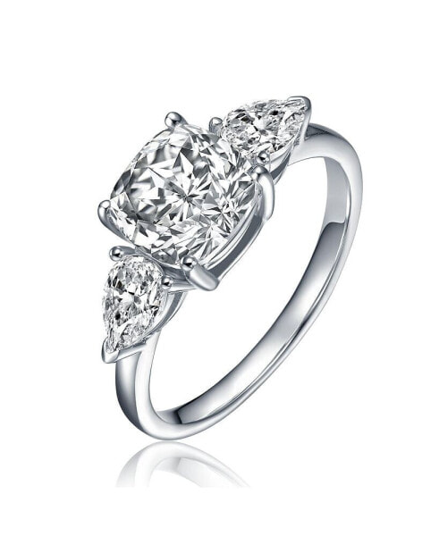 Sterling Silver White Gold Plated Clear Cubic Zirconia Engagement Ring