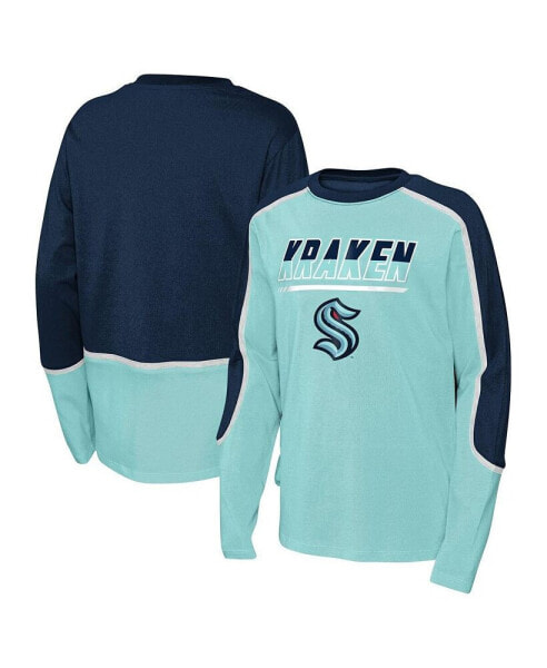 Big Boys Light Blue, Navy Seattle Kraken Pro Assist Long Sleeve T-shirt