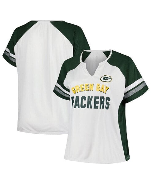 Women's White, Green Green Bay Packers Plus Size Color Block T-shirt