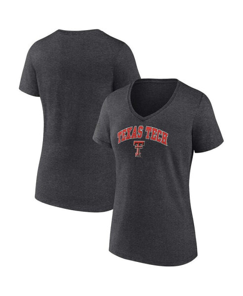 Women's Heather Charcoal Texas Tech Red Raiders Evergreen Campus V-Neck T-shirt