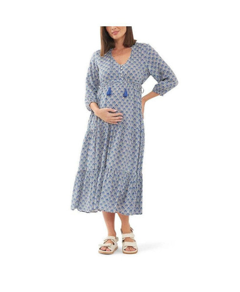 Платье женское Ripe Maternity Mila в полоску нарядное "Натуральный/Бензин"