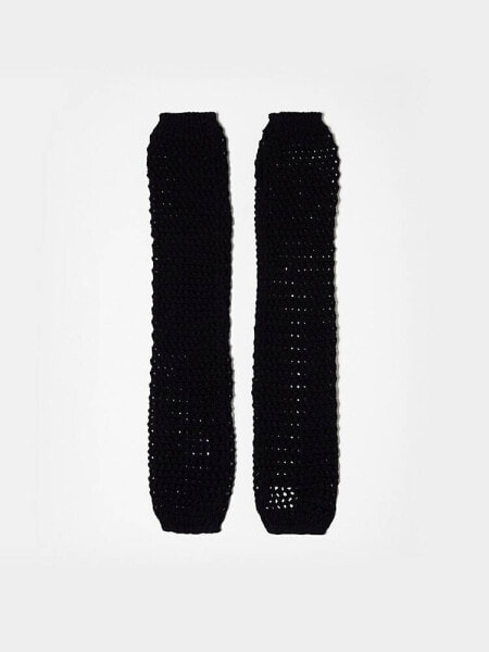 My Accessories crochet knit arm warmers in black