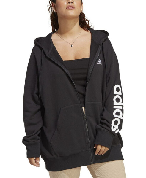 Толстовка Adidas Plus Size из хлопка с капюшоном и логотипом