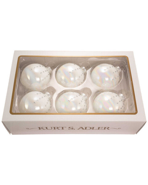 Kurt Adler 6Pc 80Mm Glass Pearl Decorated Ball Christmas Ornaments Multicolor