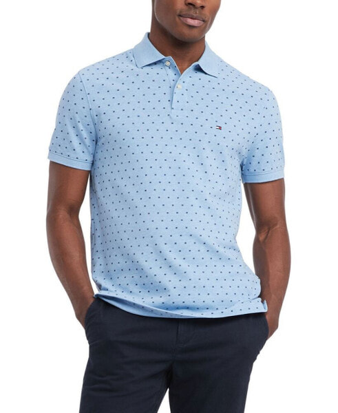 Men's Micro Geometric Print Short Sleeve Polo Shirt