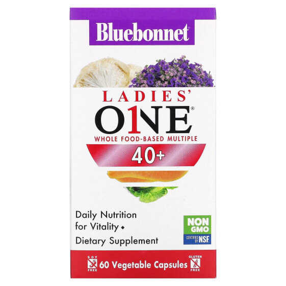 Bluebonnet Nutrition, Ladies' ONE, мультивитаминная добавка на основе цельных продуктов, для женщин старше 40 лет, 60 растительных капсул