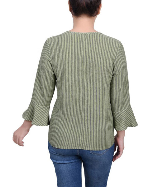 Petite 3/4 Bell Sleeve Textured Knit Top