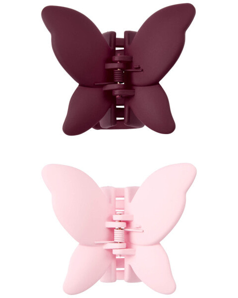 2-Pack Butterfly Hair Clips in Pink & Maroon One Size