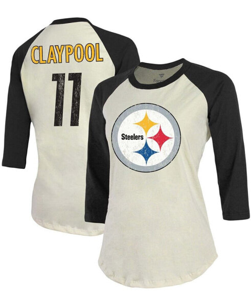 Women's Cream, Black Pittsburgh Steelers Player Raglan Name Number 3/4 Sleeve T-shirt