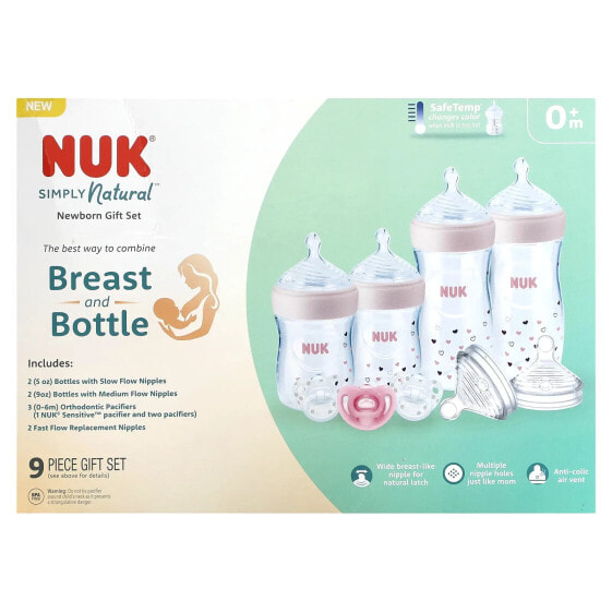 Simply Natural Bottle with SafeTemp, Newborn Gift Set, 0+ Months, 9 Pieces