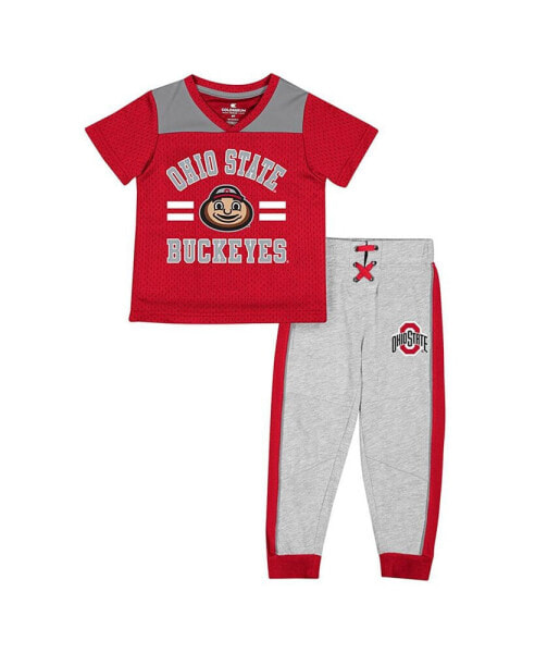 Toddler Boys and Girls Scarlet, Heather Gray Ohio State Buckeyes Ka-Boot-It Jersey and Pants Set