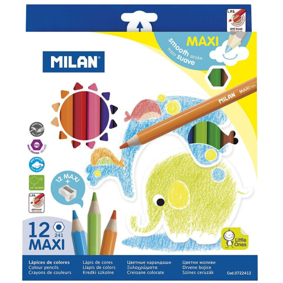 MILAN Box 12 Maxi Hexagonal Colour Pencils + Sharpener