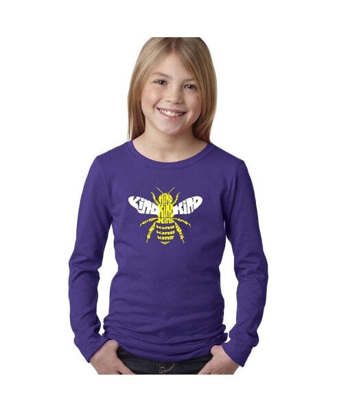 Big Girl's Word Art Long Sleeve T-Shirt - Bee Kind